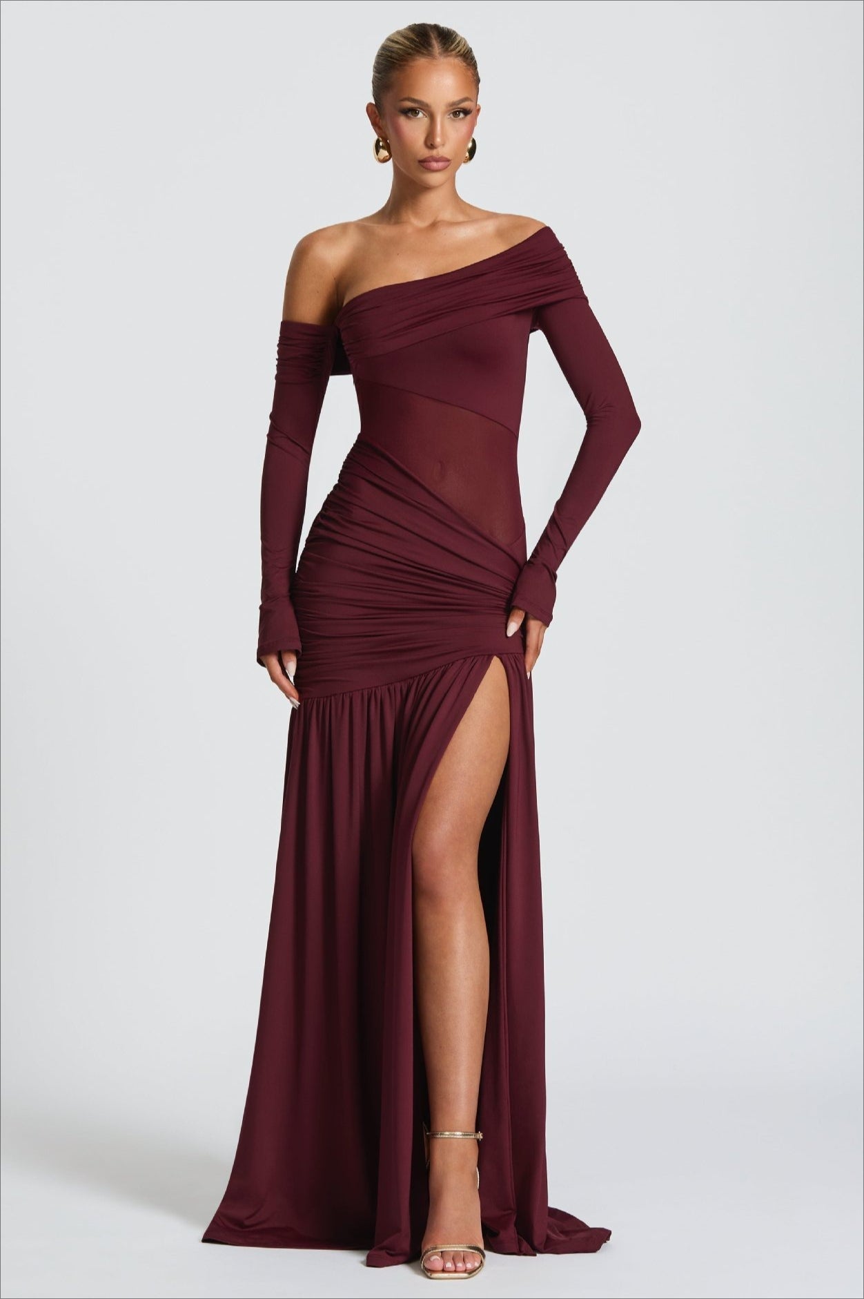 Sheer Pleated Off Shoulder Party Dress