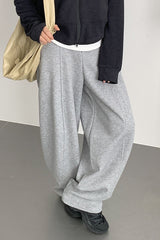 Relaxed Fit Curved Hem Thermal Knit Pants