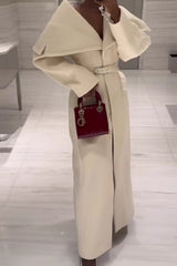 Wool Blend Wide Lapel Belted Overcoat