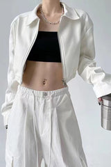 Turn Down Collar Biker Short Jacket