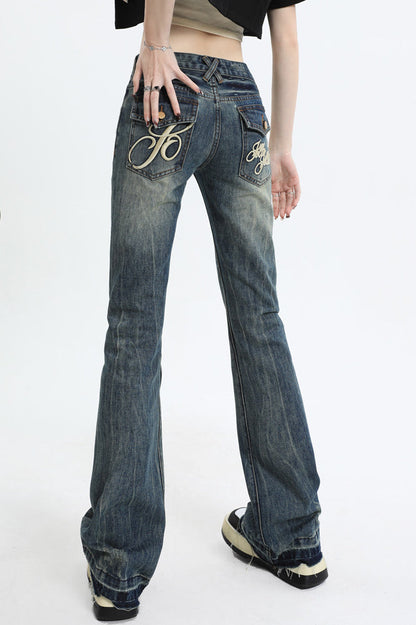 Slim Fit Low Waist Micro Flare Jeans Blue / S