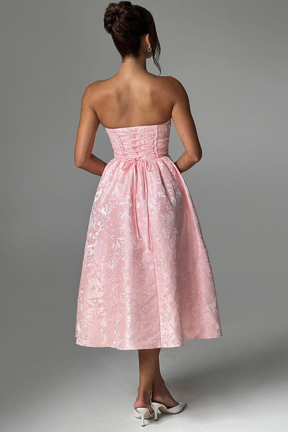 Solid Jacquard Strapless A-Line Party Dress
