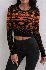 Halloween Jacquard Colorblock Sweater Orange / S