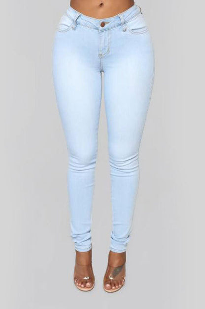 High Waist White Skinny Jeans Light Blue / S