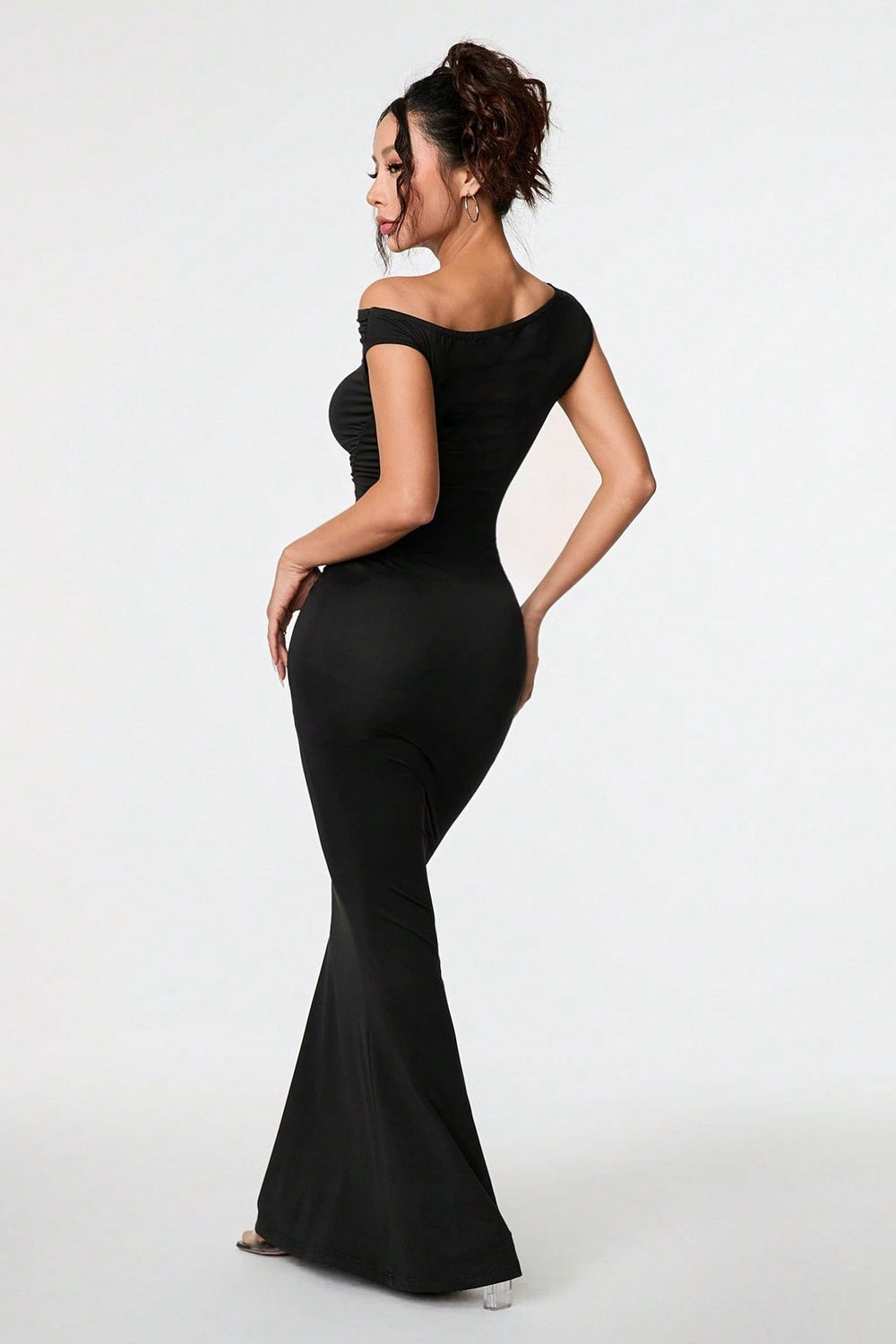 Black Asymmetric Neckline Formal Dress