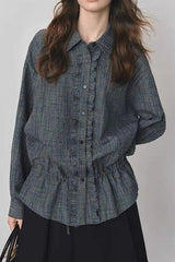 Vintage Textured Plaid Blouse
