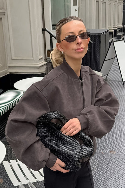 Suede Stand Collar Bomber Jacket