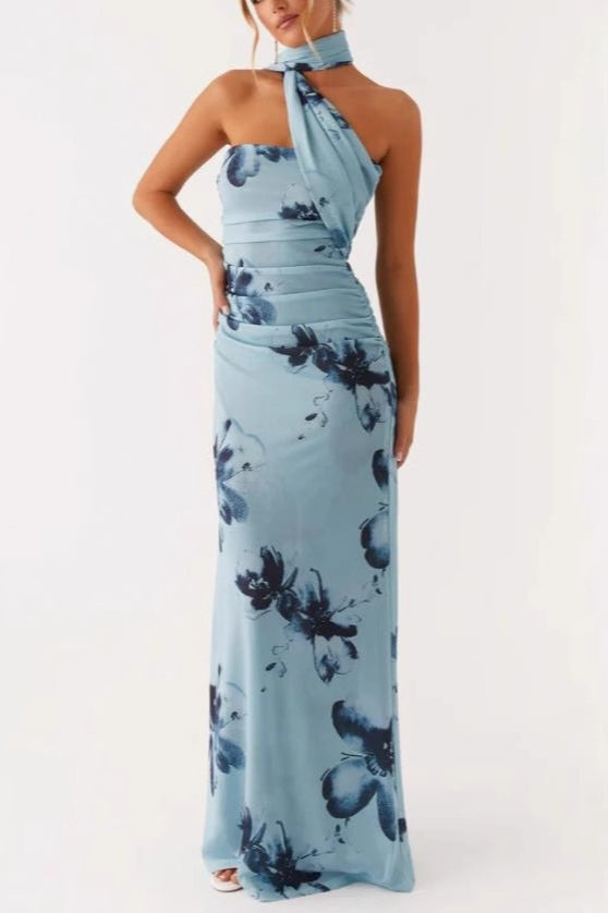 Tie Dye Mesh Spaghetti Strap Maxi Party Dress