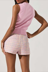 Round Neck Button Front Knit Top