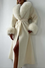 Elegant Oversized Fur Trim Overcoat