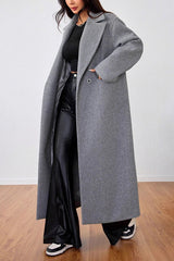 Wool Blend Lapel Elegant Long Overcoat