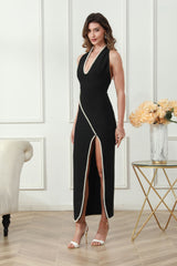 Pearl Embellished Halter Neck Formal Dress XS / Black