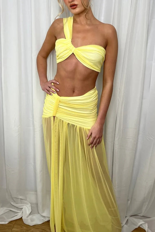 Asymmetrical Crop Top Boho Dress Yellow / S