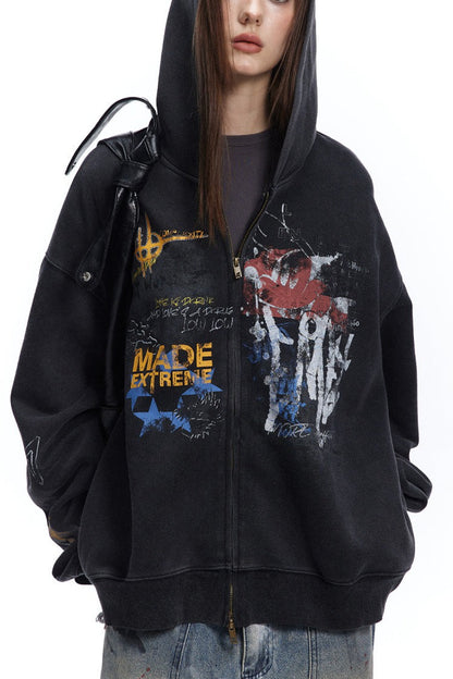 Street Style Graffiti Zip-Up Hoodie