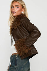 Fur Collar Leather Spliced Jacket