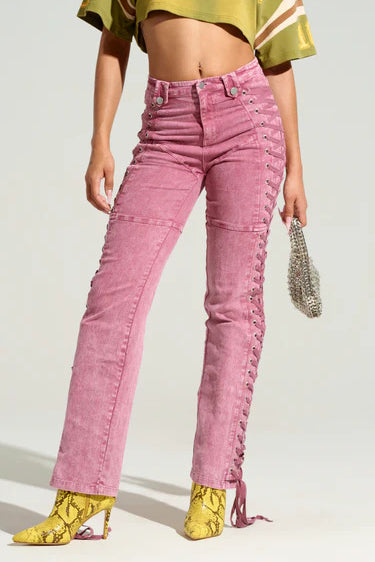 Drawstring Lace Up Denim Jeans