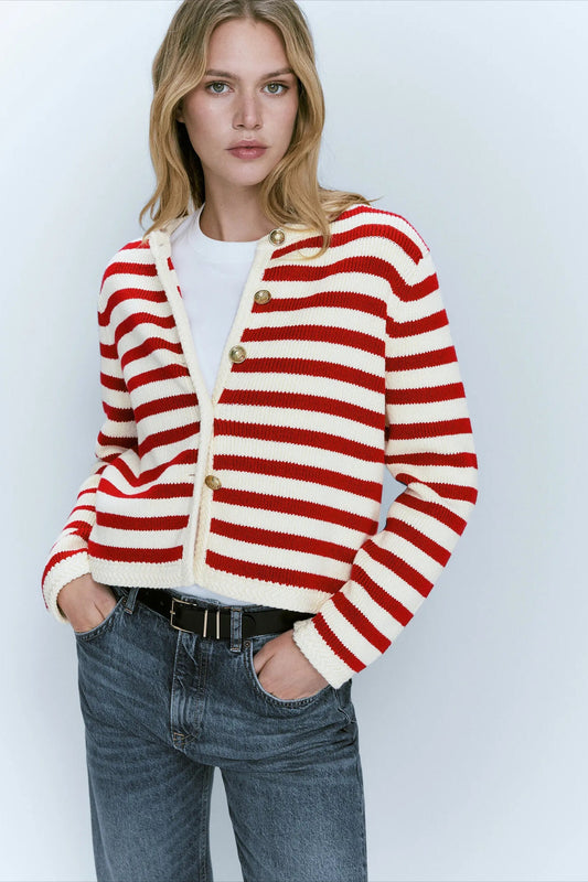 Striped Slim Fit Knit Cardigan