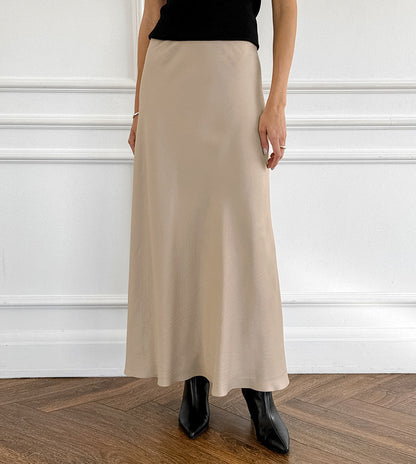 Sleek Satin Skirt - Khaki