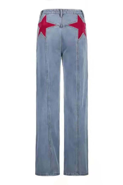 Five-Pointed Star Contrast Mid-rise Jeans
