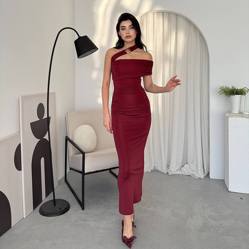 Horres Midi Dress-Maroon