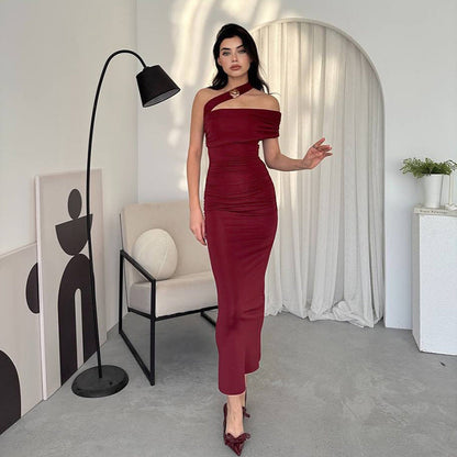 Horres Midi Dress-Maroon