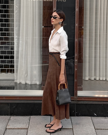 Mireya Midi Skirt - Brown