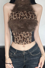 Faux Fur Collar Halter Knit Top