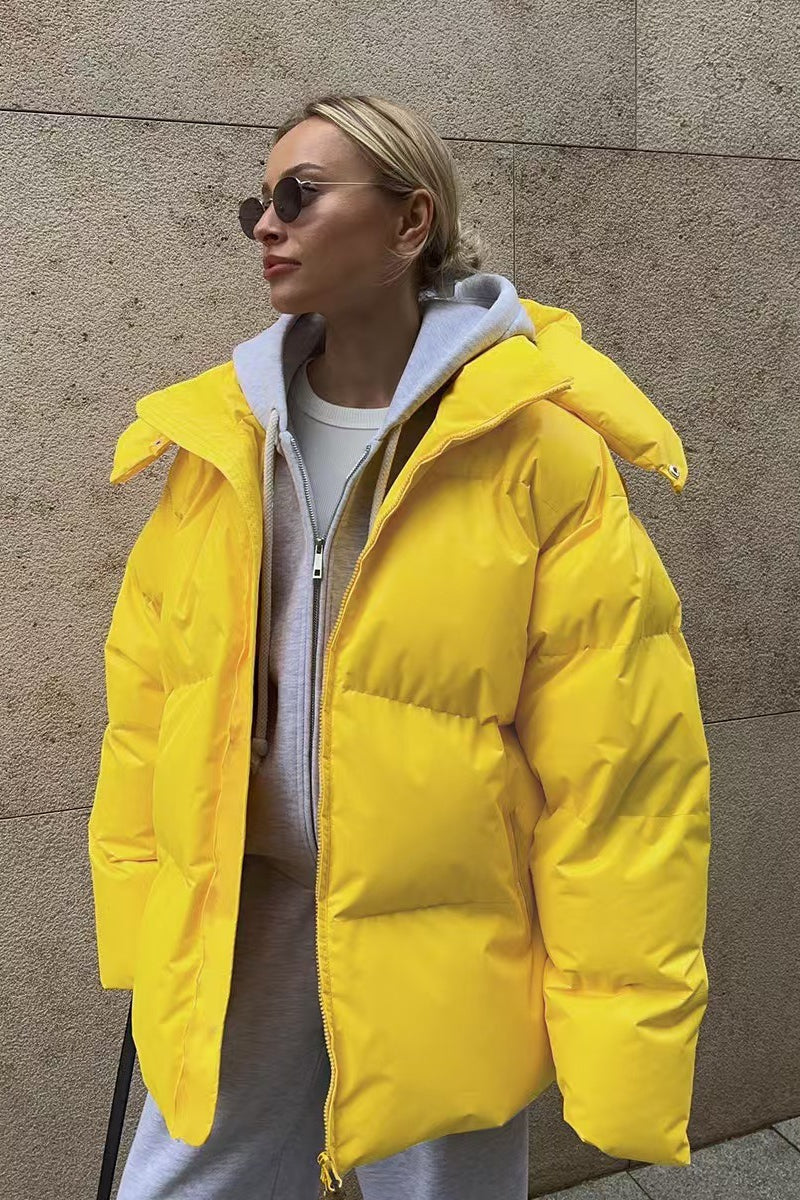 Heavy Duty Zipped Hooded Puffer Jacket S / Yellow