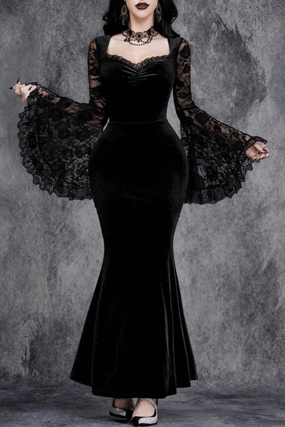 Halloween Gothic Lace Flare Sleeve Dress