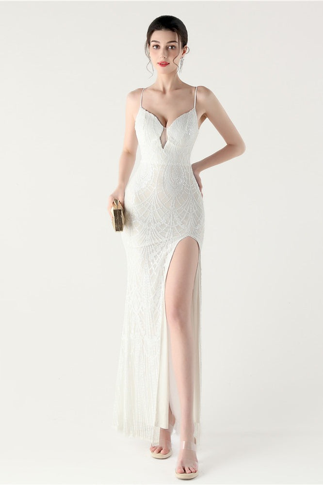 Sequin V Neck Cross Strap Mermaid Maxi Dress