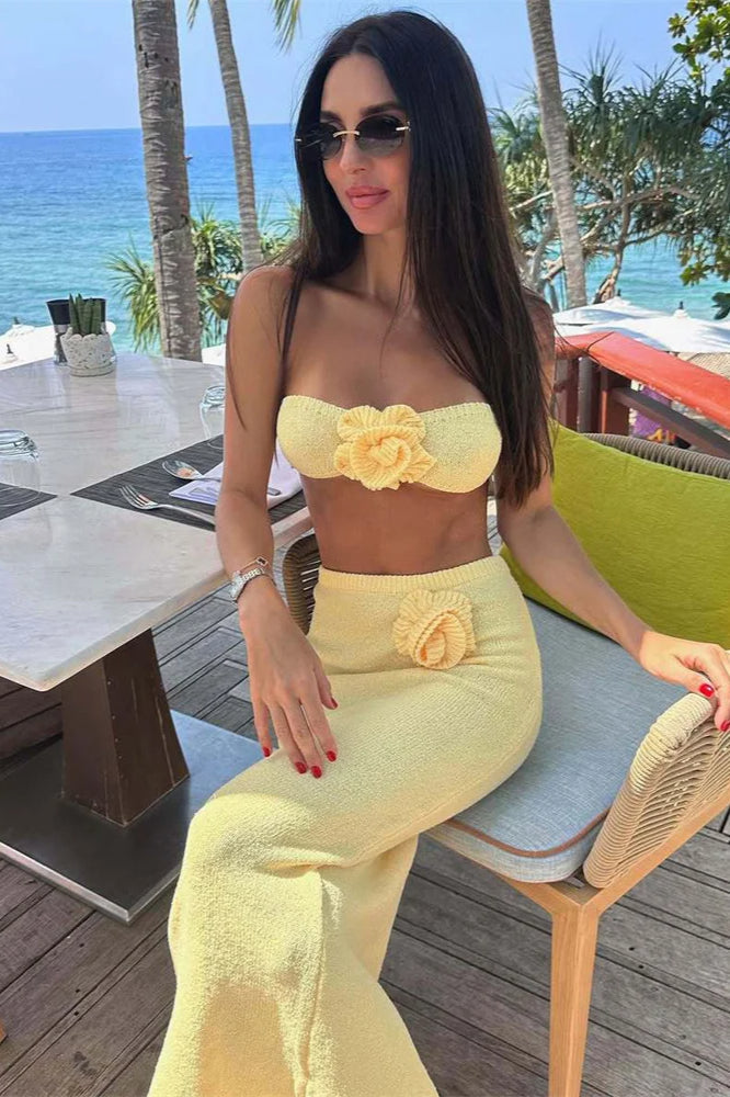 Knit Floral Patchwork Tube Top Boho Dress