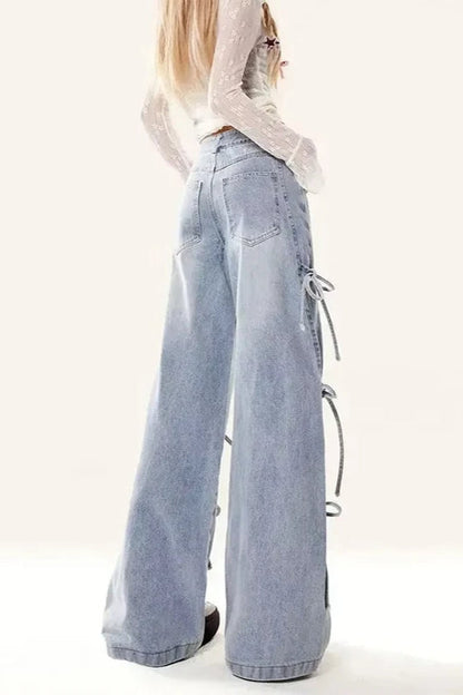 Vintage Bow Bandage Wide Leg Jeans
