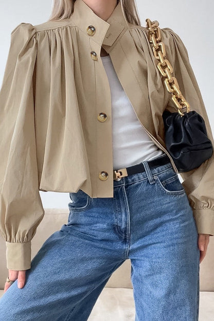 Short Khaki Puff Sleeve Trench Coat Khaki / S coats