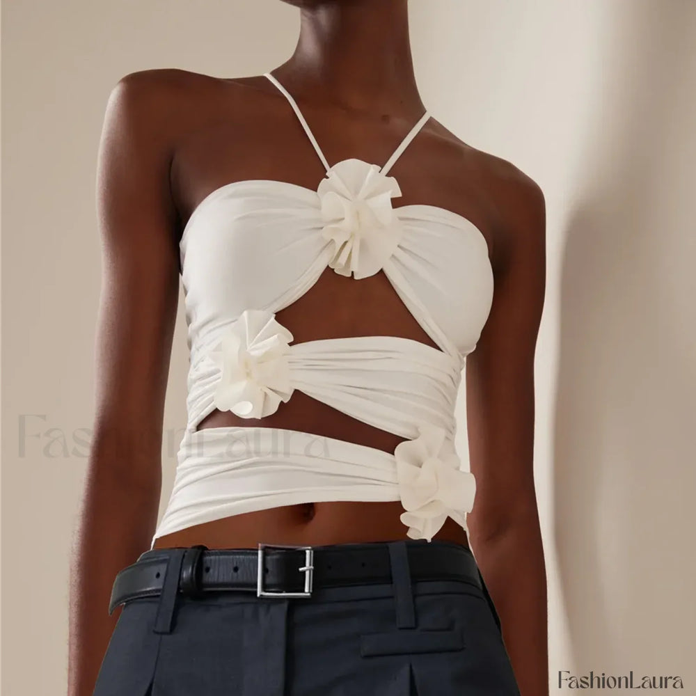 3D Floral Cut Out Crop Top