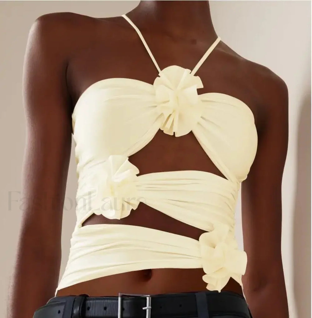 3D Floral Cut Out Crop Top APRICOT / S