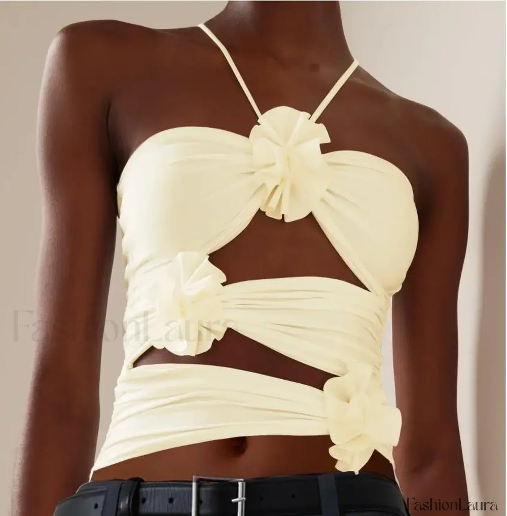 3D Floral Cut Out Crop Top APRICOT / S