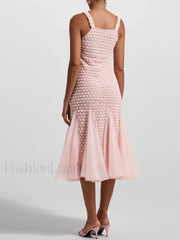 3D Floral Mesh Midi Dress