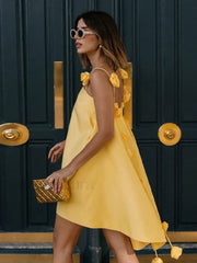 3D Floral Ribbon Mini Dress