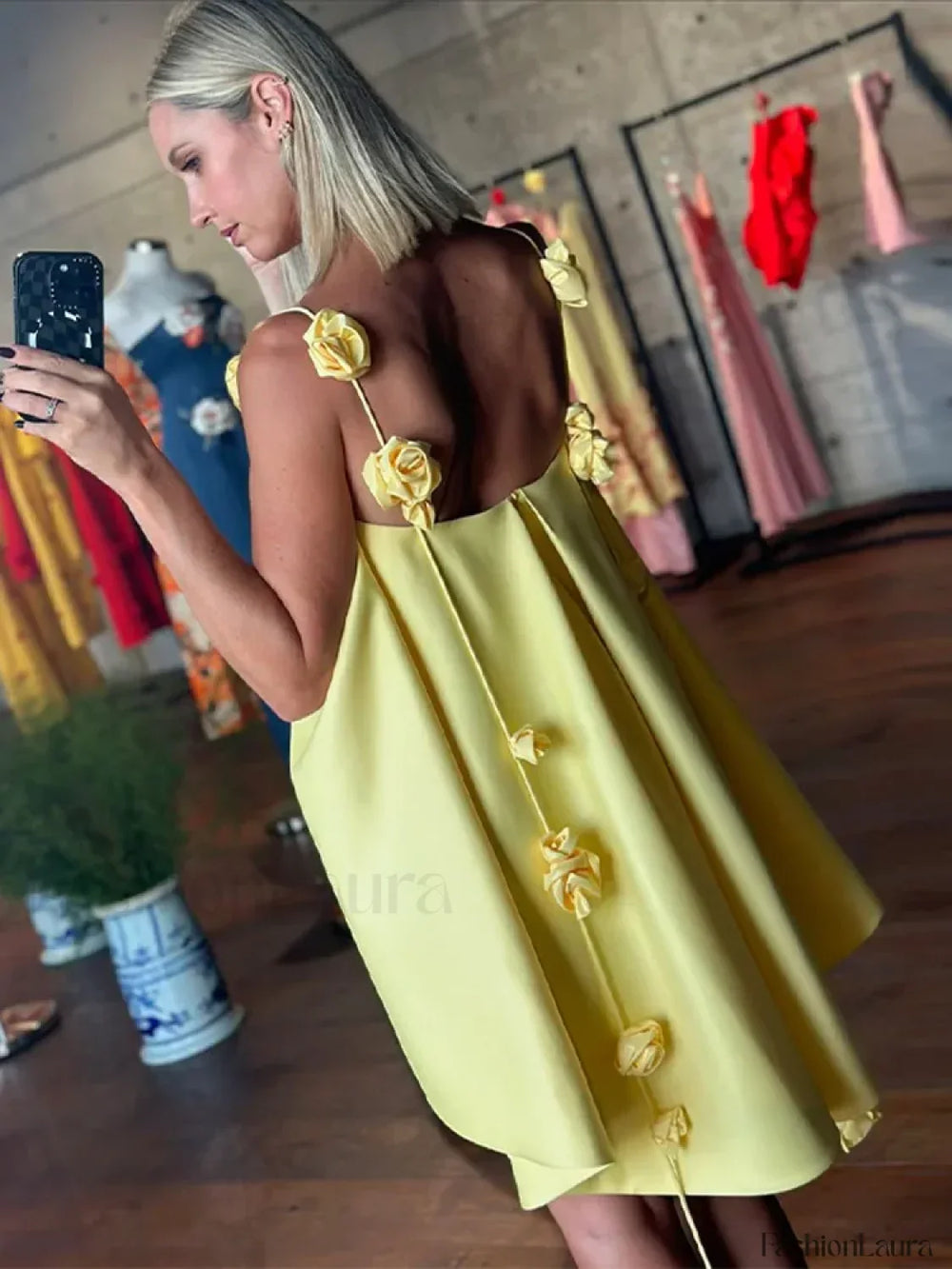 3D Floral Ribbon Mini Dress