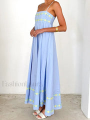3D Flower Loose A Line Maxi Dress Blue / S