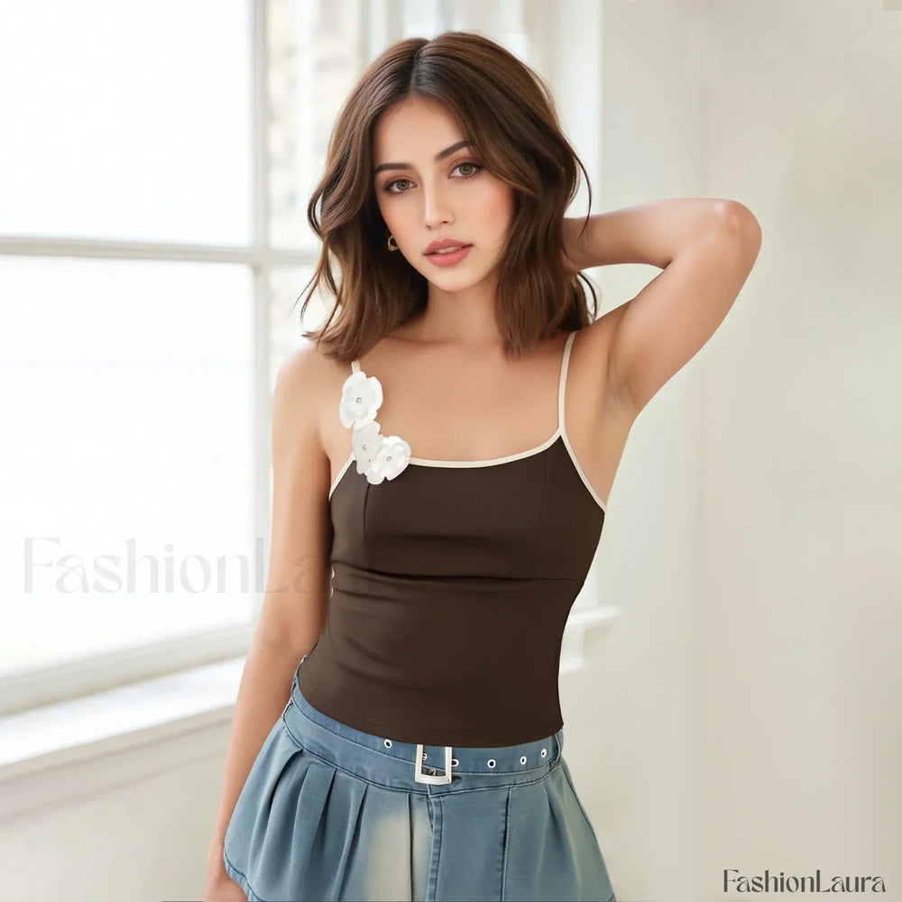 3D Flower Square Neck Crop Top