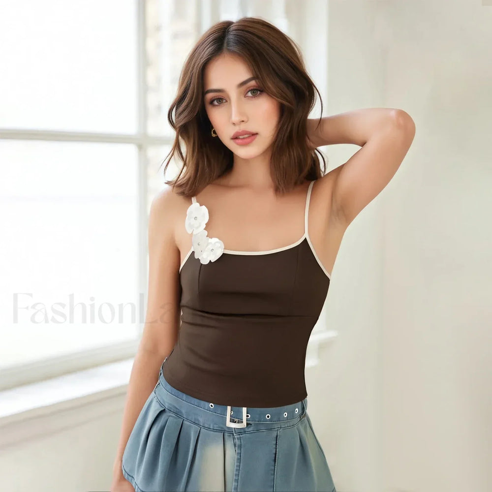 3D Flower Square Neck Crop Top