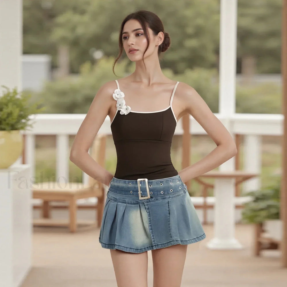 3D Flower Square Neck Crop Top