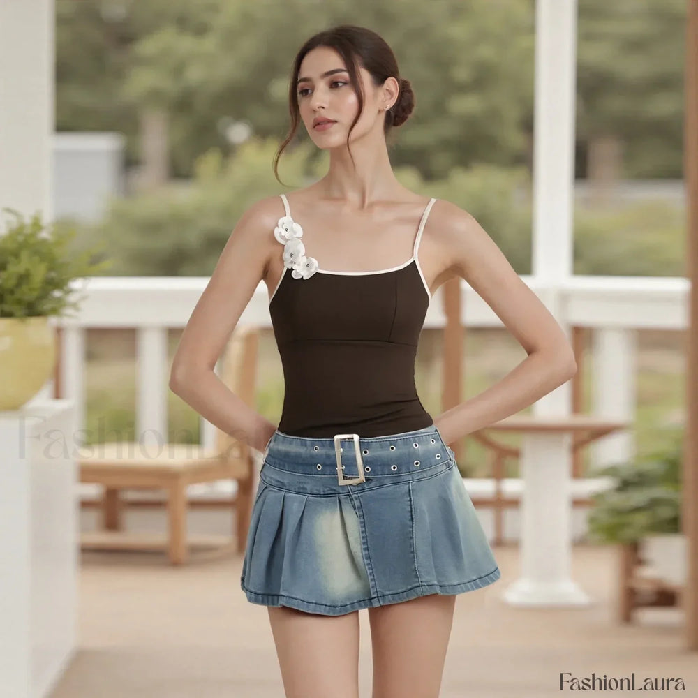 3D Flower Square Neck Crop Top