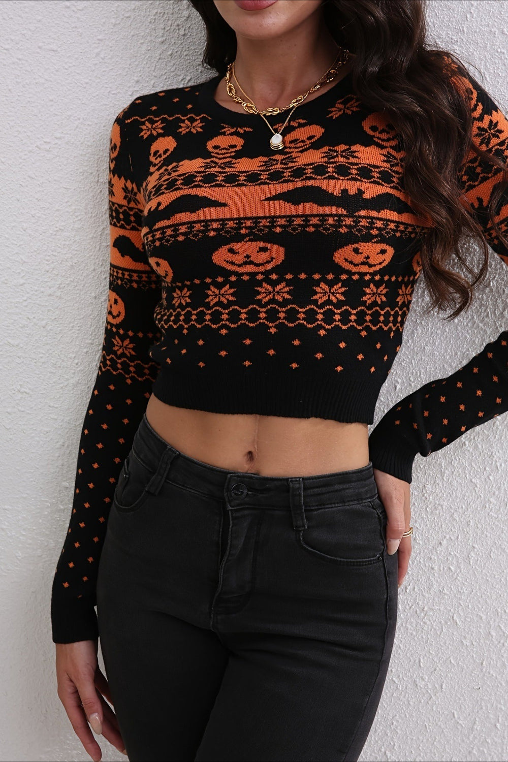 Halloween Jacquard Colorblock Sweater