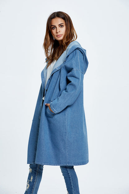 Long Hooded Denim Coat Blue / One Size coats