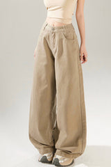 Vintage High Rise Wide Leg Long Jeans Khaki / XS