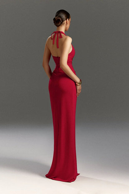 Ruched Halter Backless Party Dress