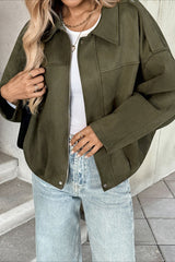 Lapel Collar Suede-Look Bomber Jacket