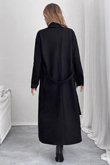 Black Belted Wool Blend Relaxed Overcoat